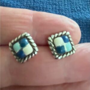 Brighton Silver and Blue Square Earrings with Rope Border